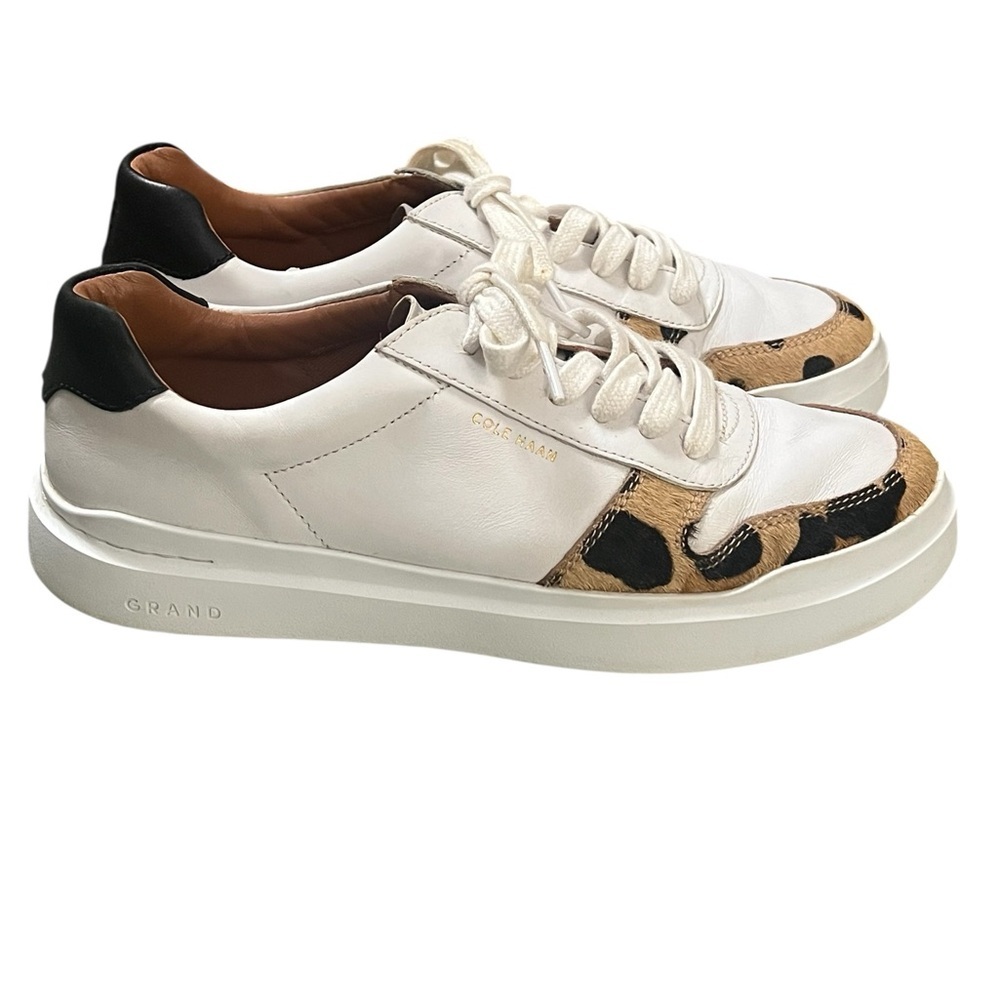 Cole Haan Grandpro rally court sneakers in white leather and jaguar calf hair - Picture 2 of 9